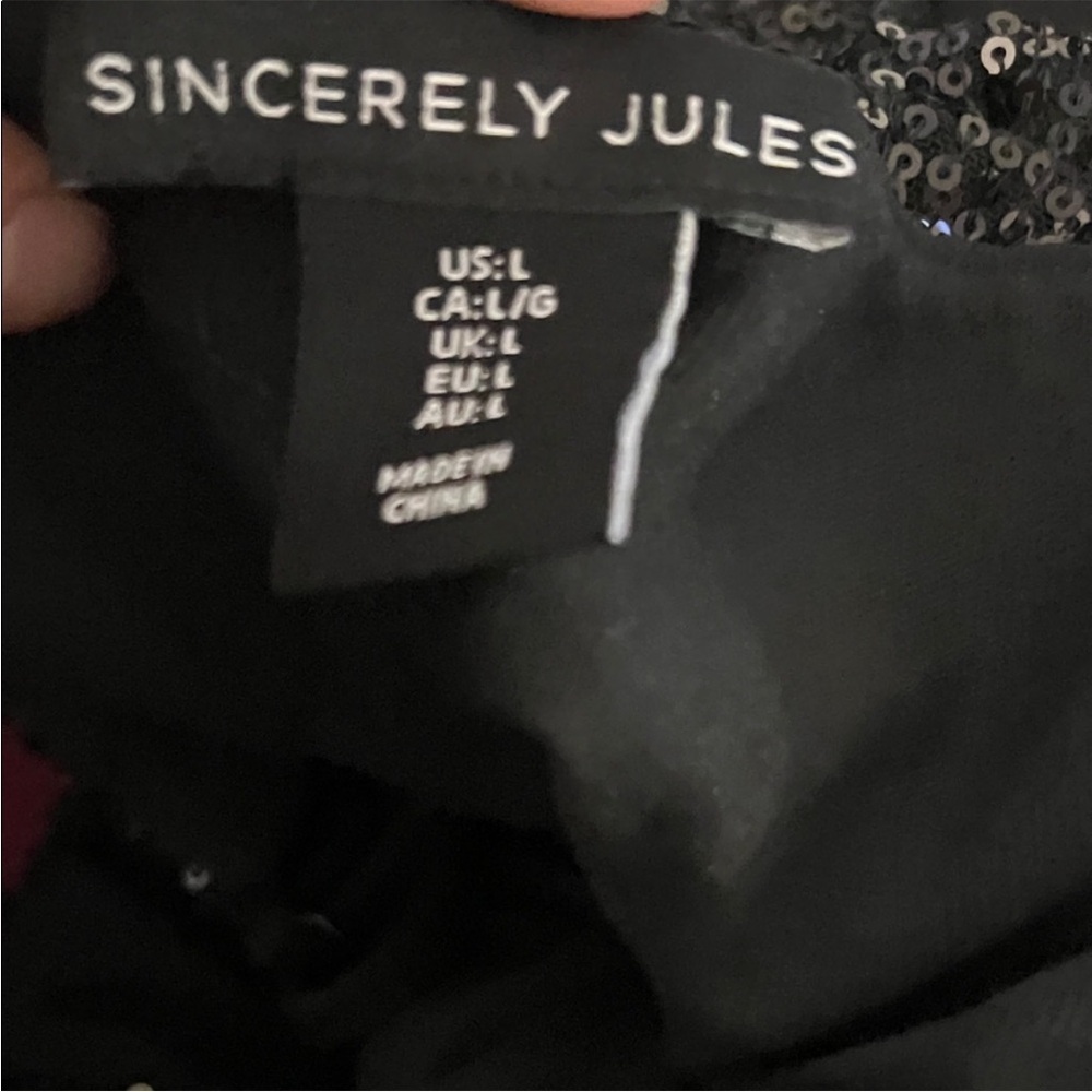 Sincerely Jules Black Sequin Bodysuit Large Sparkly Wrap Cami Party Night - Picture 4 of 4